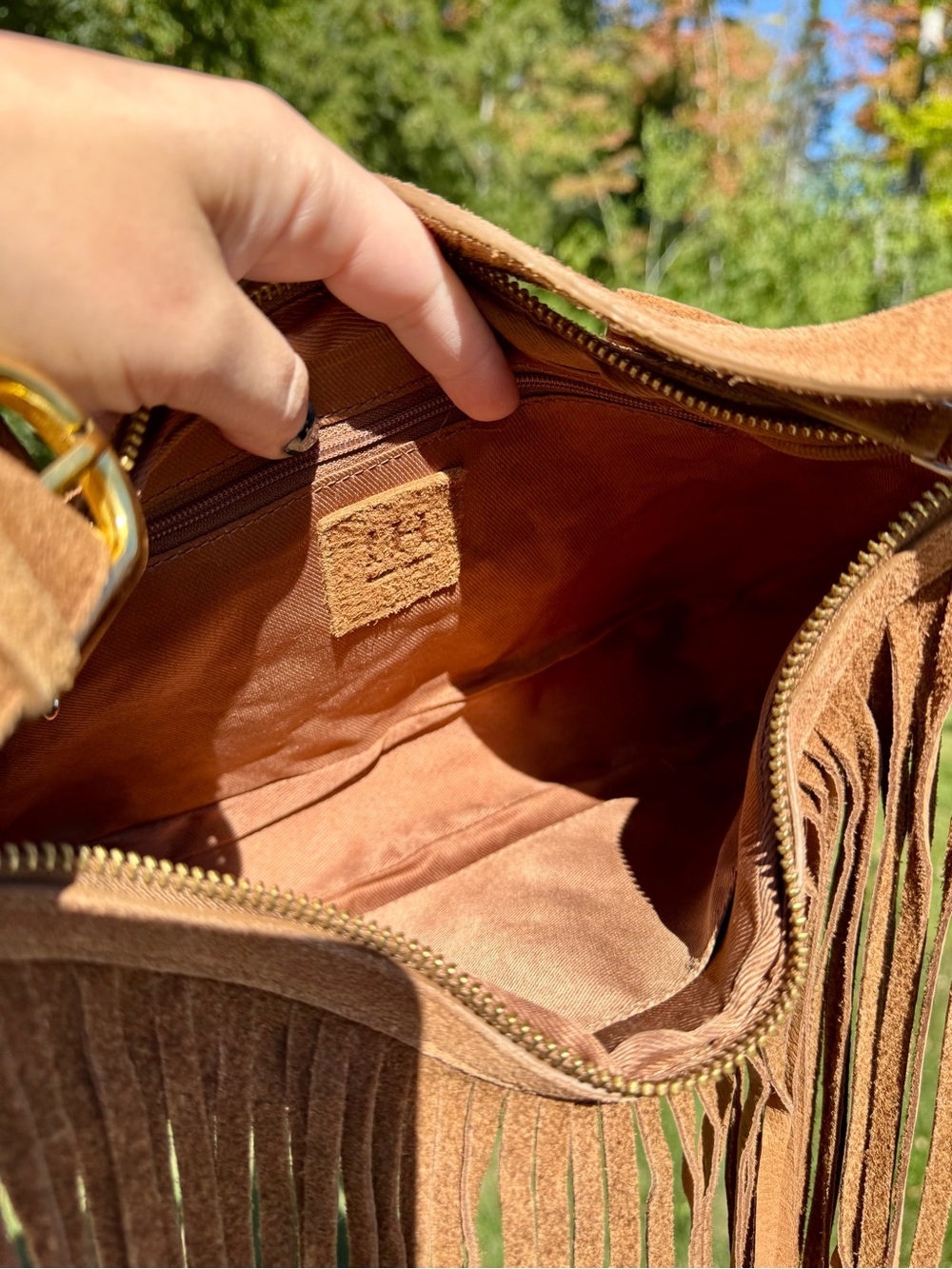 Haute Hippie Fringed Suede Hobo Shoulder Bag in Cognac - Picture 7 of 9